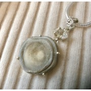 320 Collier rosette de calcédoine, diamant herkimer, argent  sterling 